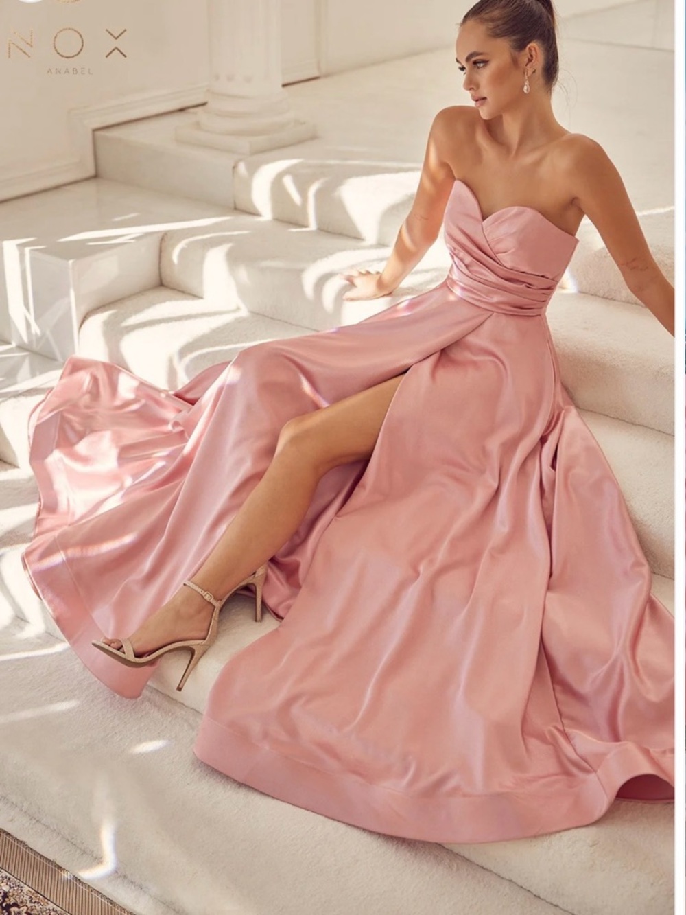 New Nox Anabel A-Line Sweetheart Neck Satin Sleeveless Gown w/Pockets